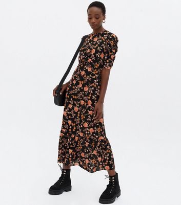 Black floral dress new clearance look