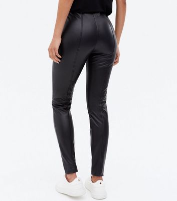 Tall Black Leather-Look High Waist Zip 