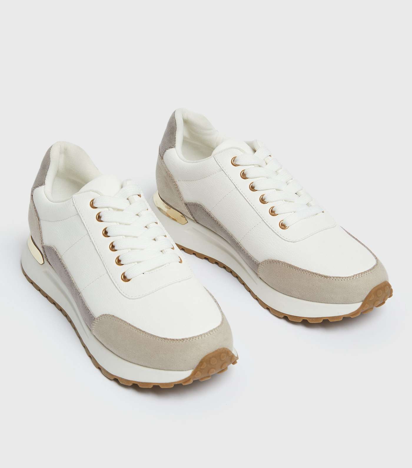 White Suedette Metal Trim Chunky Trainers Image 3