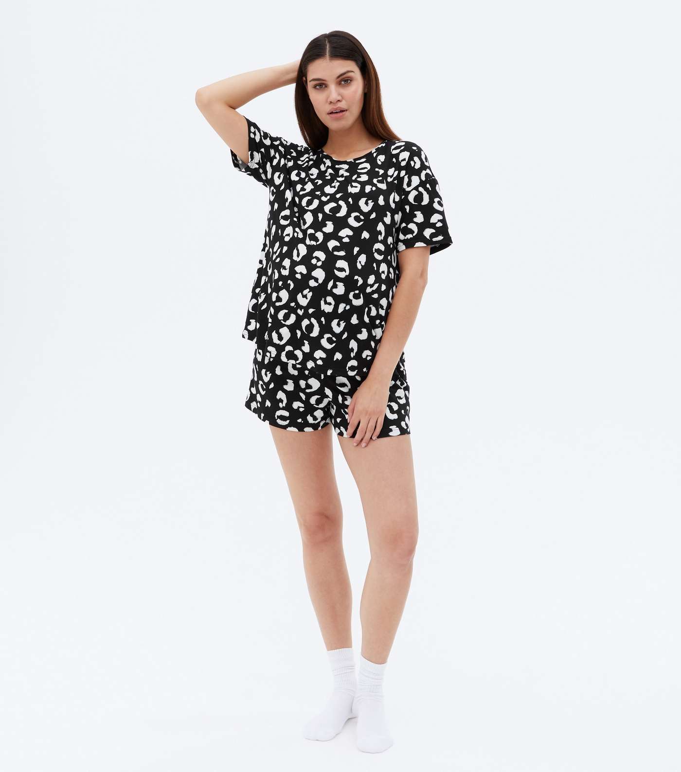Maternity Black Leopard Print Soft Touch Short Pyjama Set Image 2