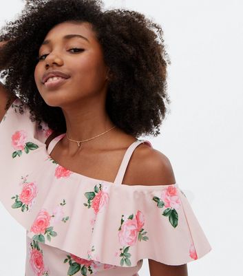 Pink floral bardot discount top