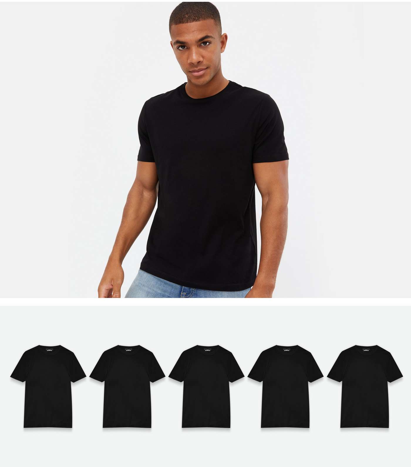 5 Pack Black Crew T-Shirts