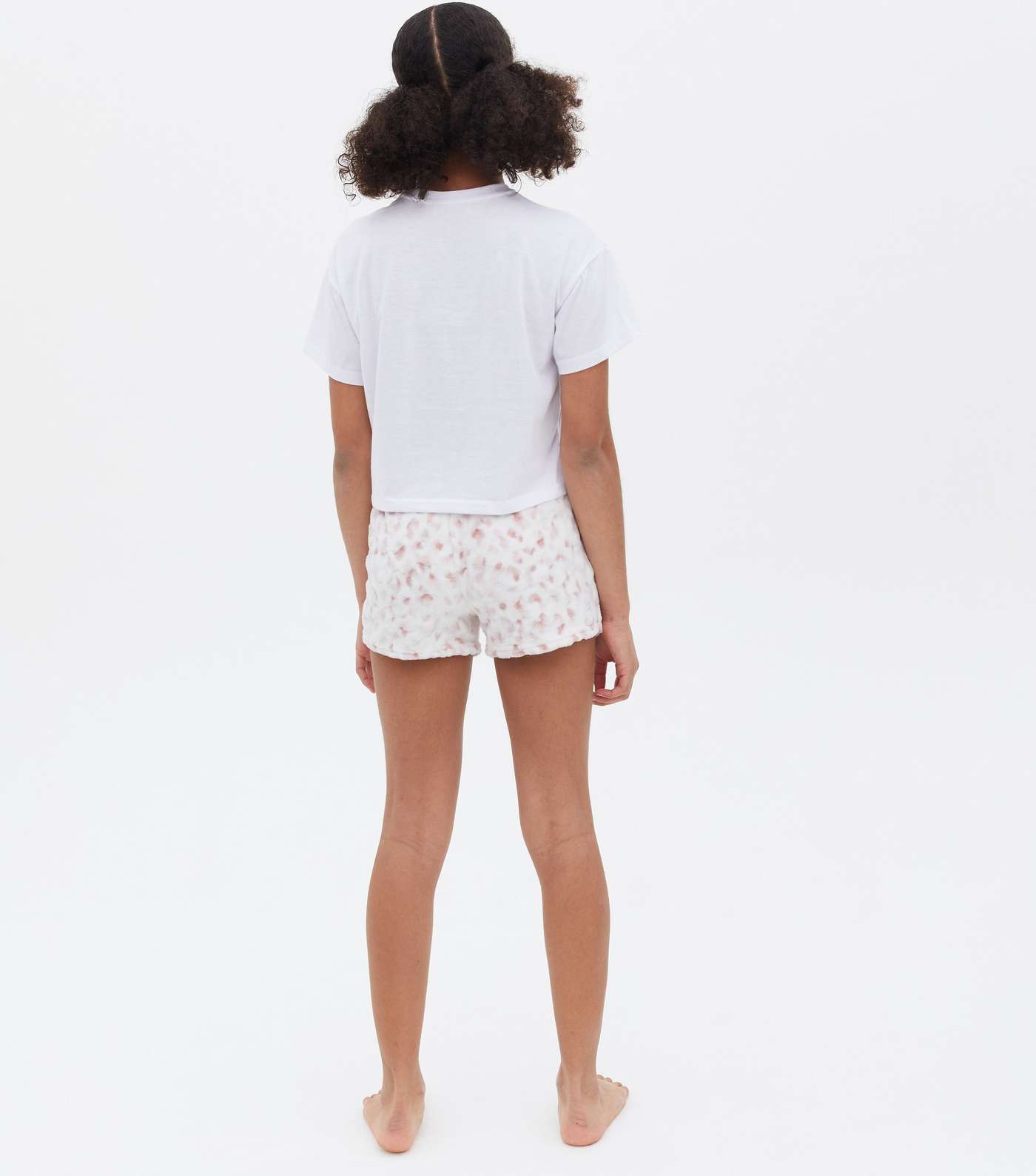 Girls White Leopard Print Short Pyjama Set with Happy Logo Image 4