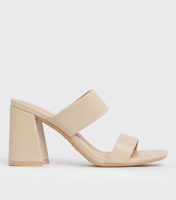 Cream Faux Croc Double Strap Block Heel Mules New Look Vegan