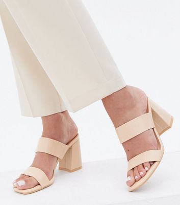 cream block heel mules