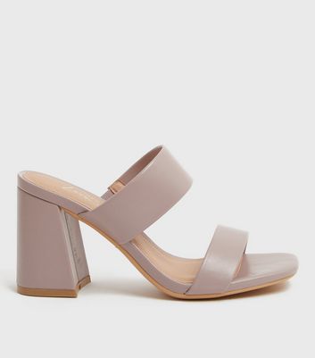 Lilac Double Strap Block Heel Mules New Look Vegan