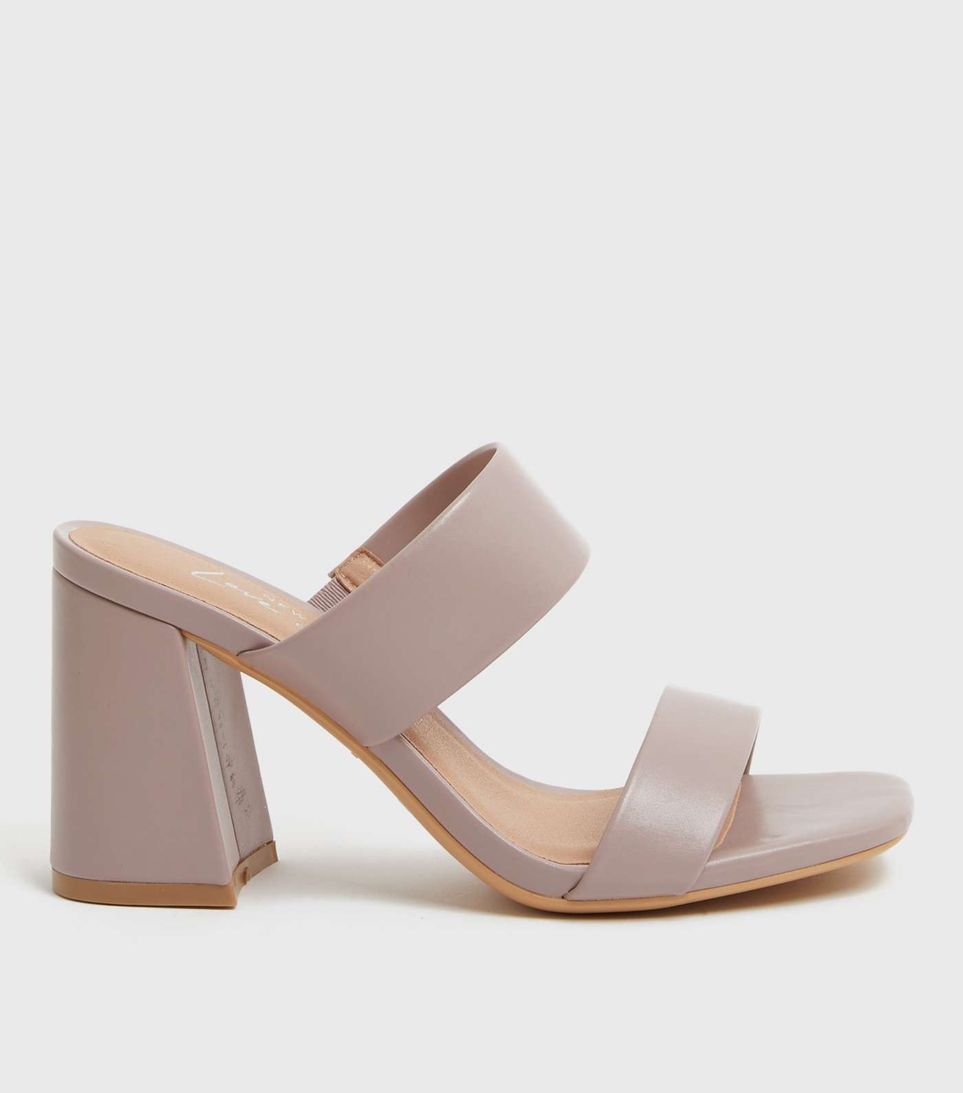 Lilac Double Strap Block Heel Mules