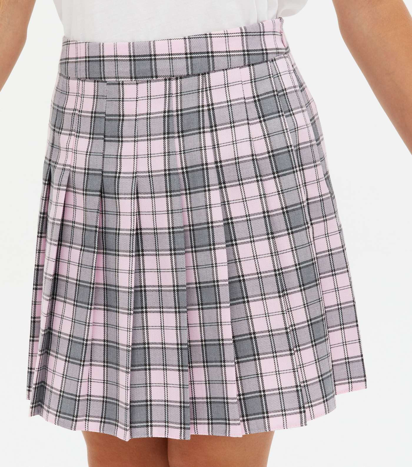 Girls Pale Pink Check Pleated Mini Tennis Skirt Image 3