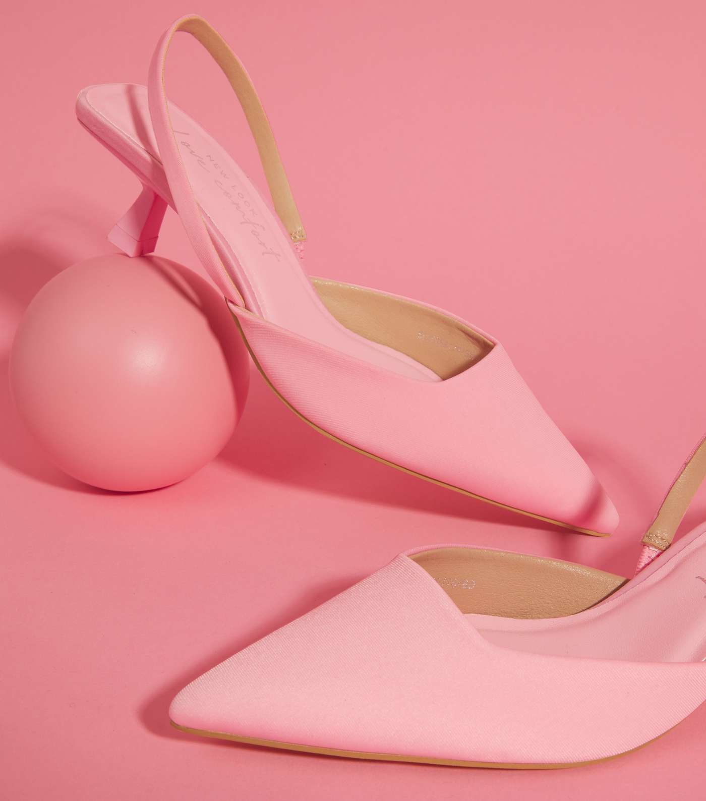 Malibu Pink Satin Slingback Kitten Heel Court Shoes Image 3