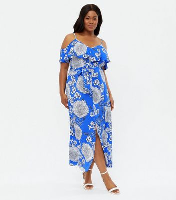 Blue floral off outlet the shoulder maxi dress