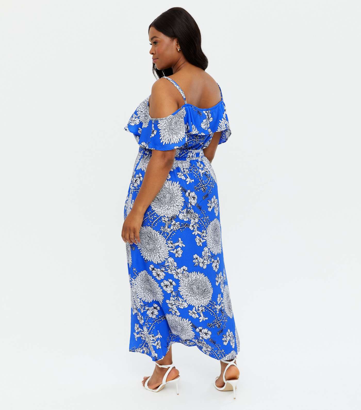 Yumi Curves Blue Floral Cold Shoulder Maxi Dress Image 4