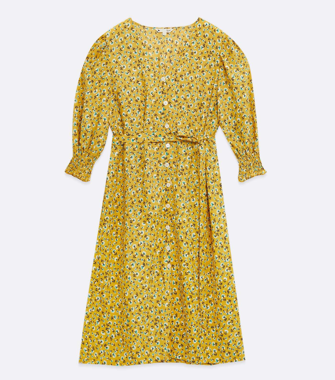 Yumi Curves Yellow Floral Button Midi Dress Image 5