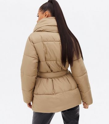 Tie waist puffer on sale coat