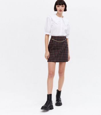 Black Check Jersey Chain Mini Tube Skirt New Look