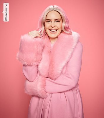 OMG Pale Pink Faux Fur Trim Coat