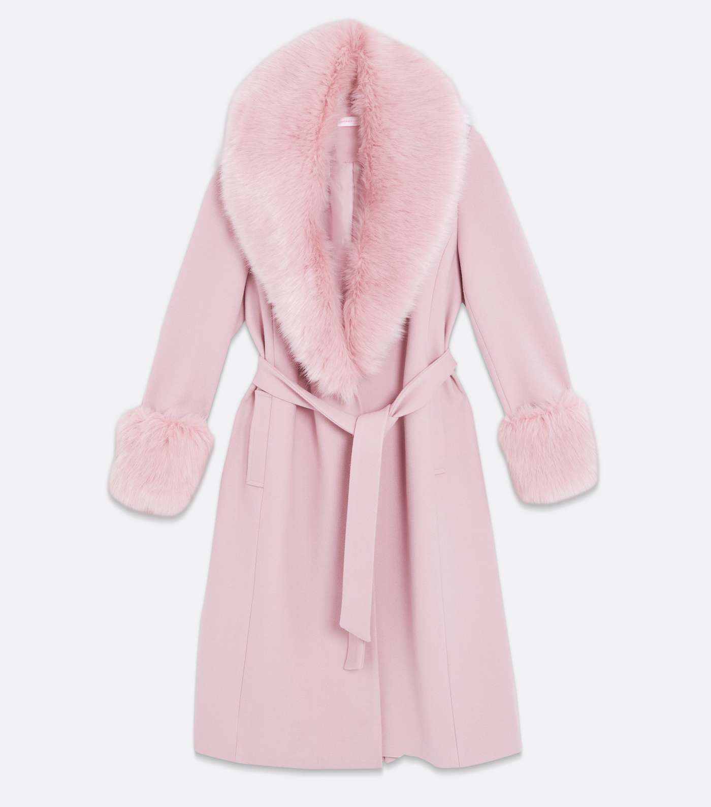 OMG Pale Pink Faux Fur Trim Coat Image 7