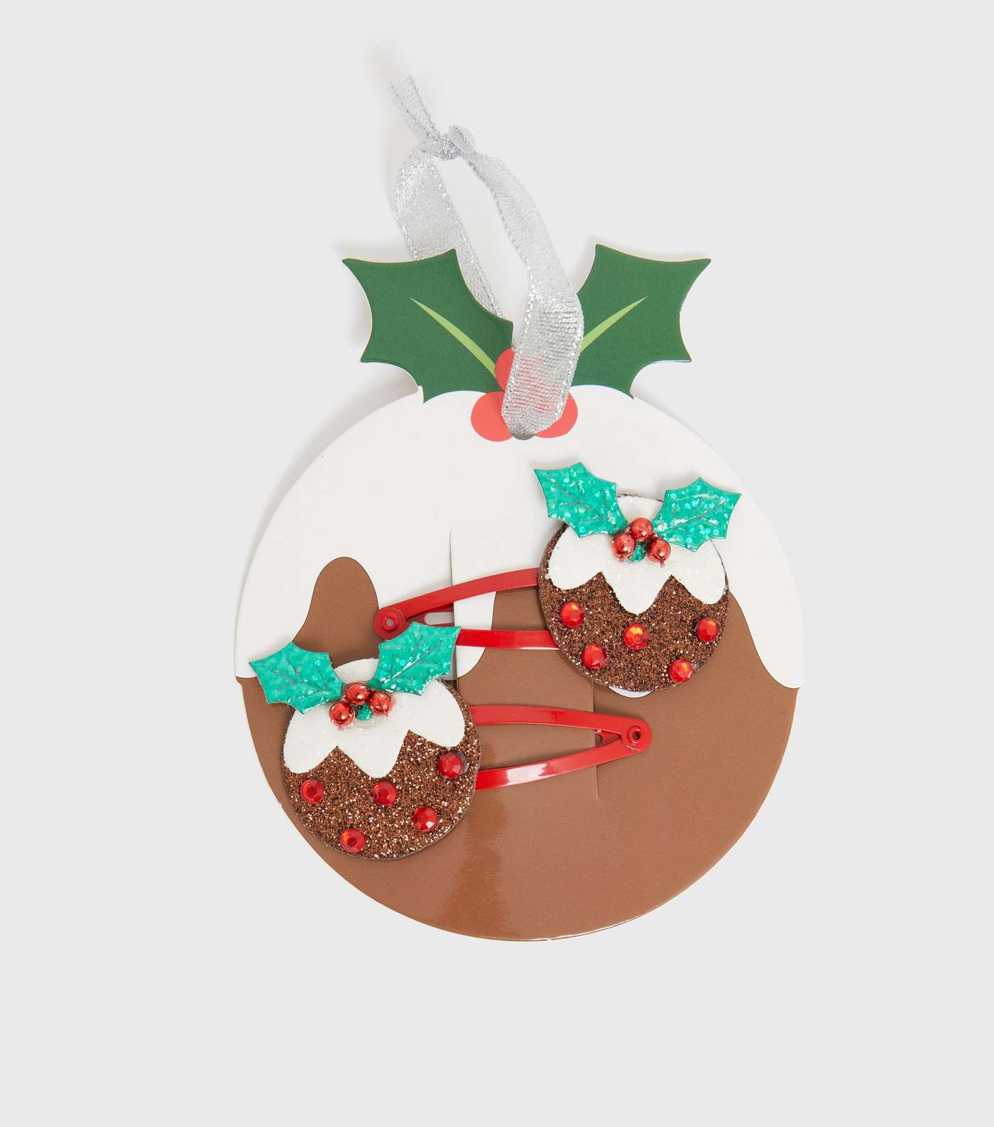 2 Pack Brown Christmas Pudding Glitter Hair Slides Image 2