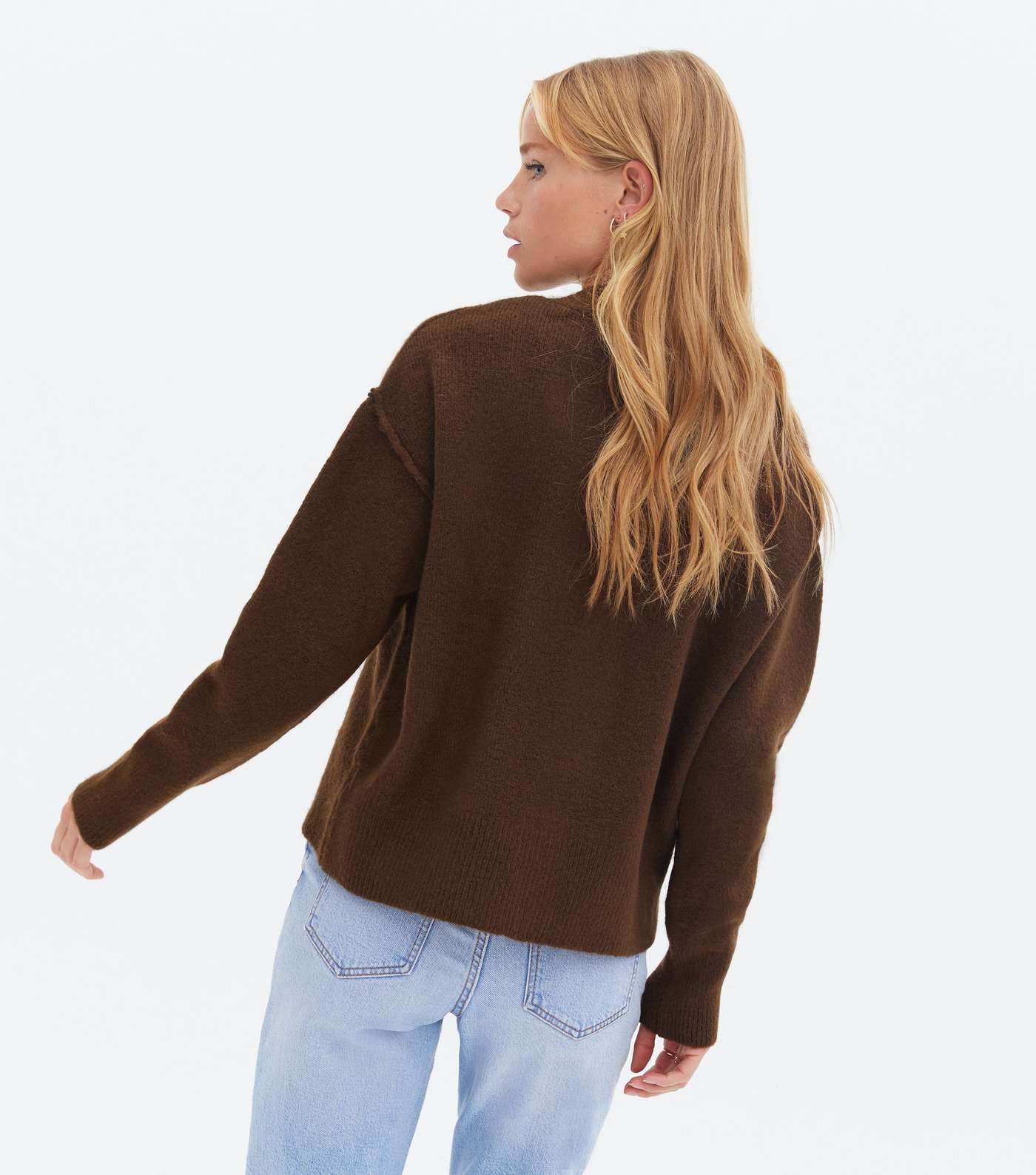 Rust Knit Exposed Seam Button Cardigan Image 4