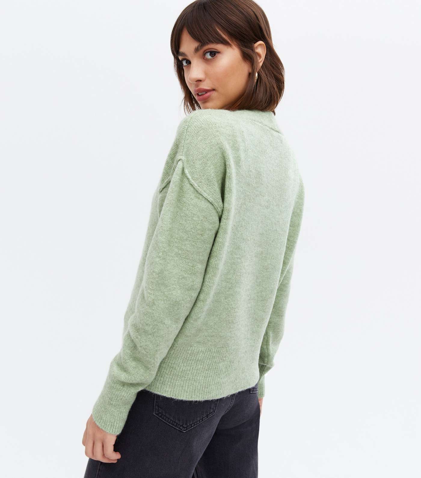 Light Green Knit Exposed Seam Button Cardigan Image 4