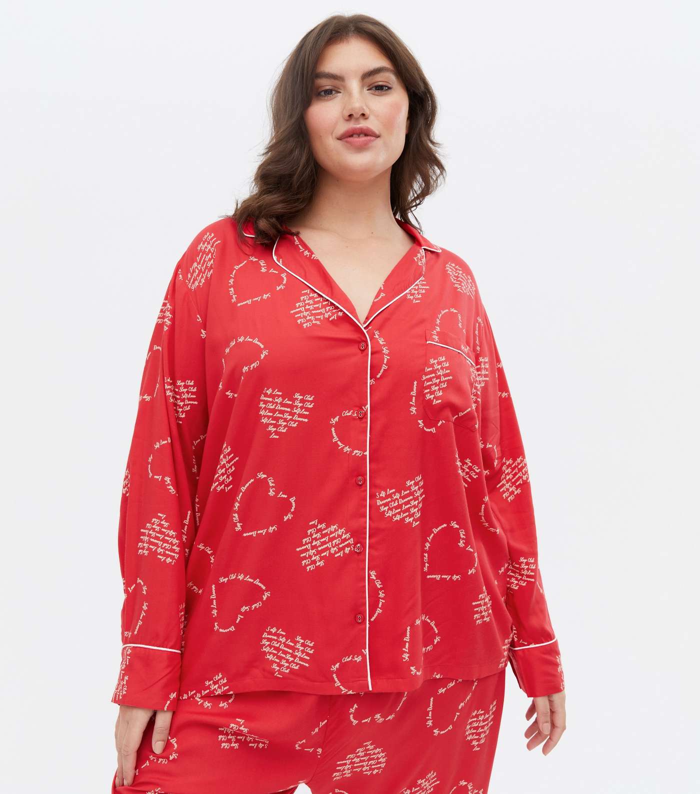 Curves Red Heart Script Revere and Trouser Pyjama Set Image 2