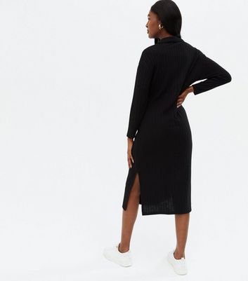 Black Ribbed Fine Knit Oversized Polo 