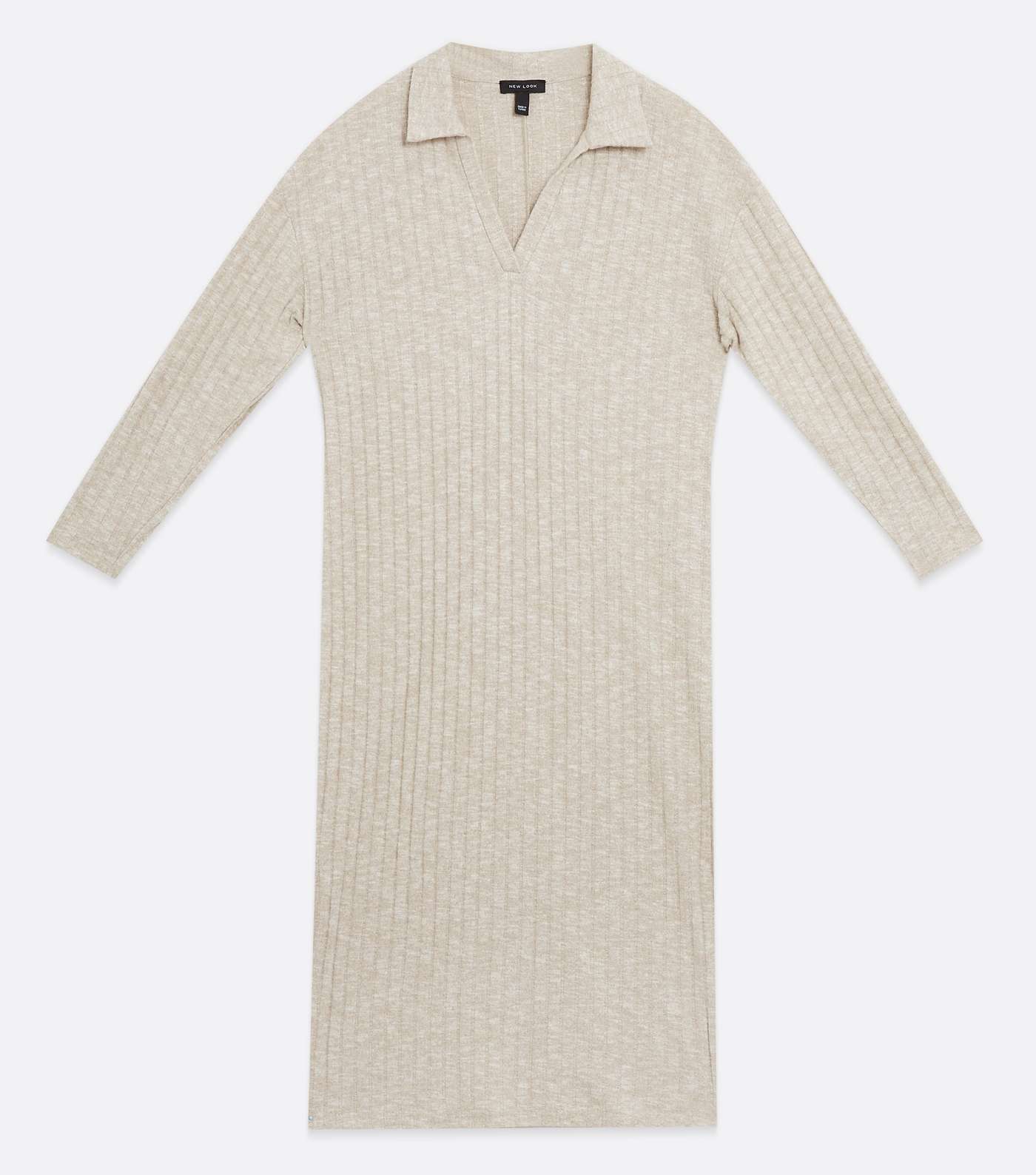 Cream Ribbed Fine Knit Oversized Polo Midi Dress Image 5