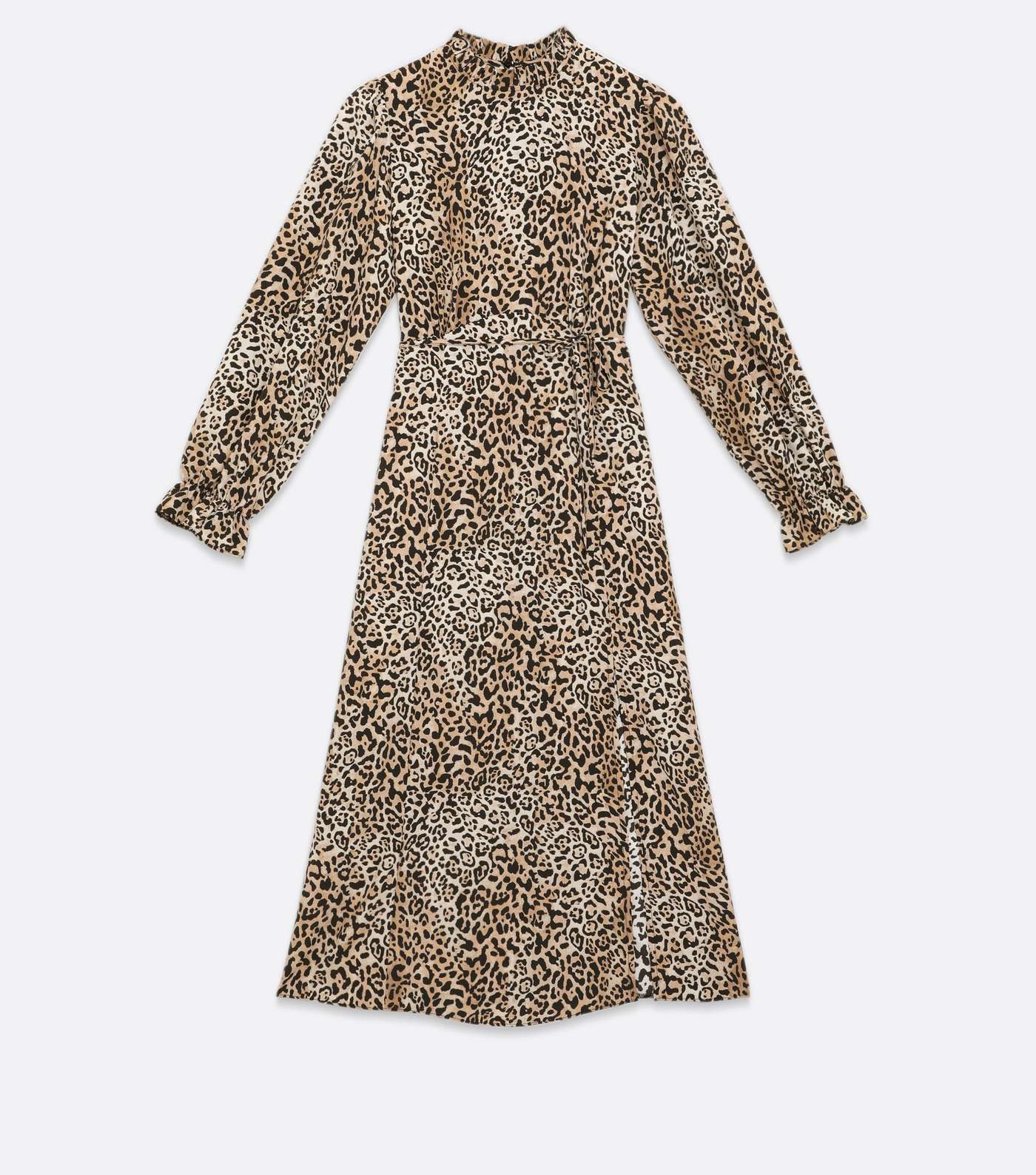 Brown Leopard Print High Neck Tie Back Midi Dress Image 5