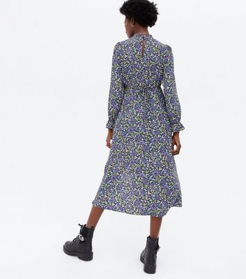 High Neck Long Sleeve Split Midi Dress 