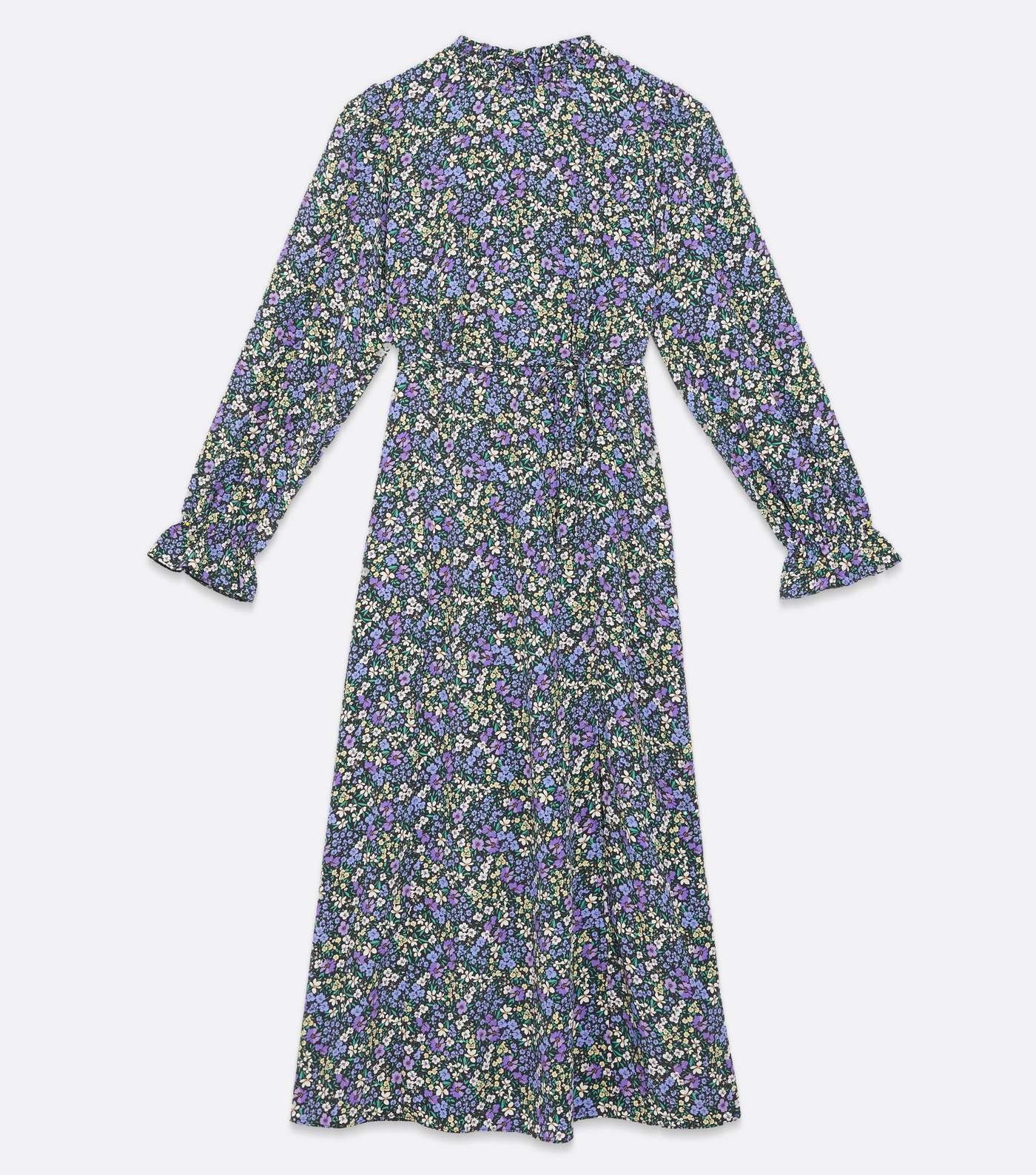 Blue Ditsy Floral High Neck Long Sleeve Split Midi Dress Image 5