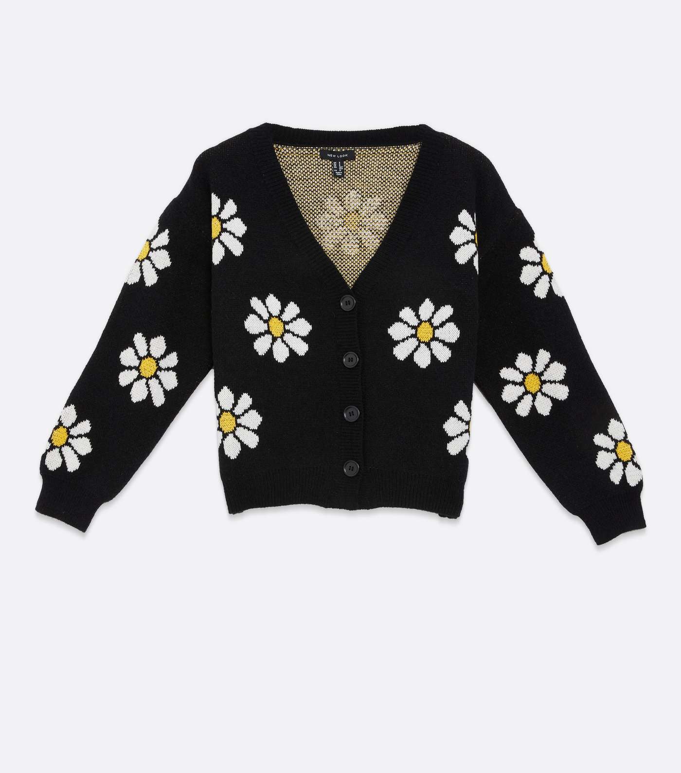 Black Floral Knit Button Cardigan Image 5