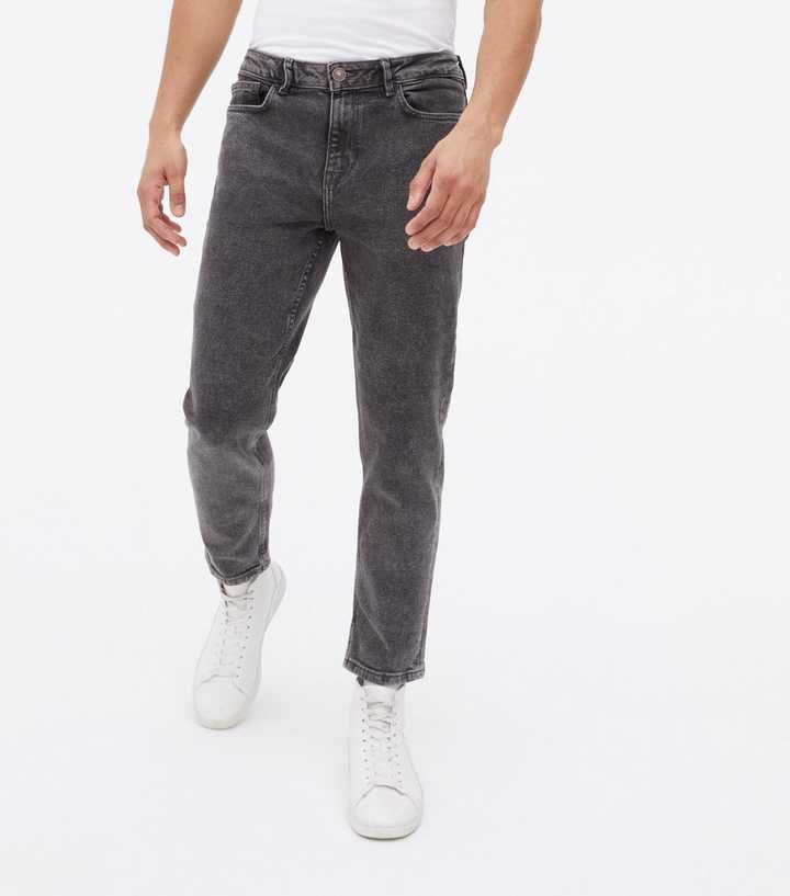 Vej sig selv pinion Dark Grey Washed Slim Fit Crop Jeans | New Look