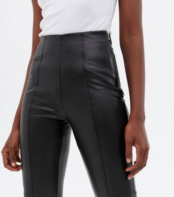 2 Pack Black Leather-Look Zip Leggings 