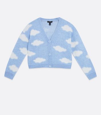 Pale Blue Cloud Button Cardigan | New Look