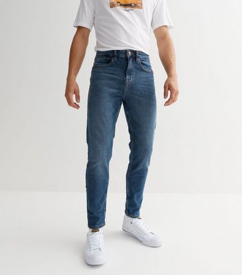 Men's Blue Tapered Spray On Skinny Jeans New Look
