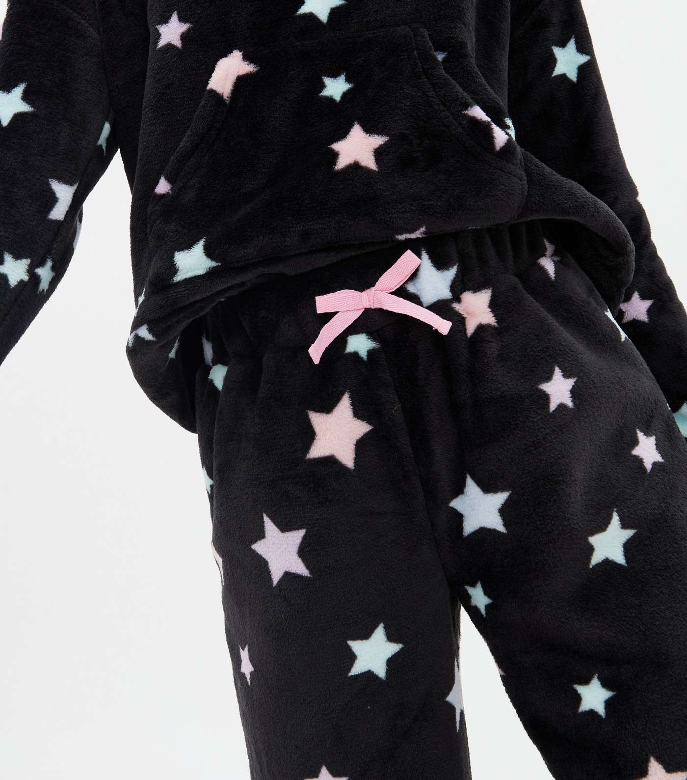 Girls Black Star Faux Fur Pyjama Joggers Image 3