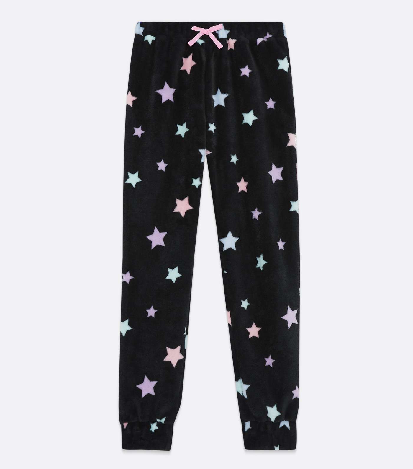 Girls Black Star Faux Fur Pyjama Joggers Image 5
