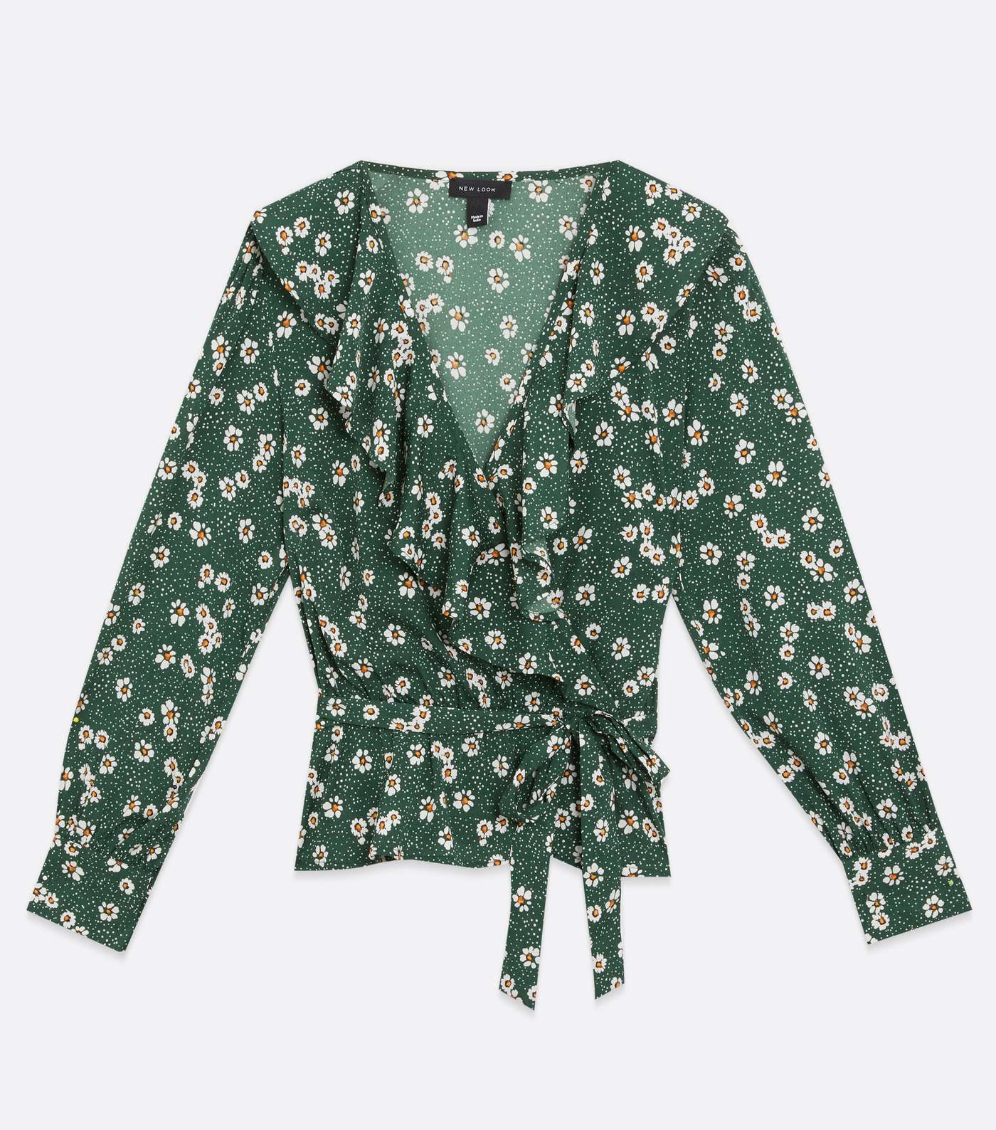 Green Ditsy Floral Frill Long Sleeve Wrap Blouse Image 5