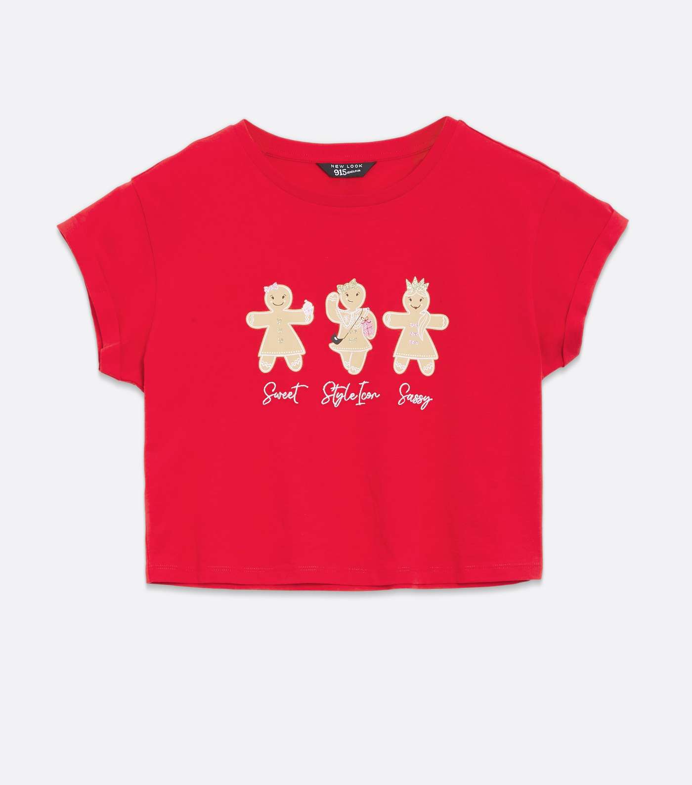 Girls Red Christmas Gingerbread Embroidered T-Shirt Image 5