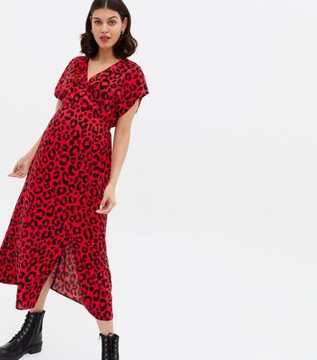 red leopard print dress new look