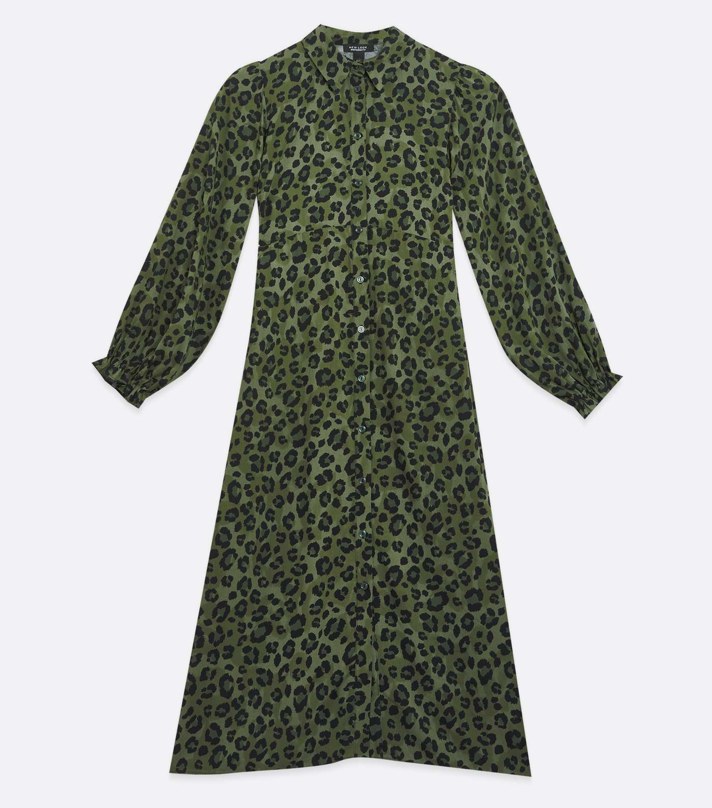 Maternity Green Leopard Print Belted Midi Shirt Dress Image 5