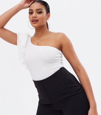 white one shoulder ruffle top