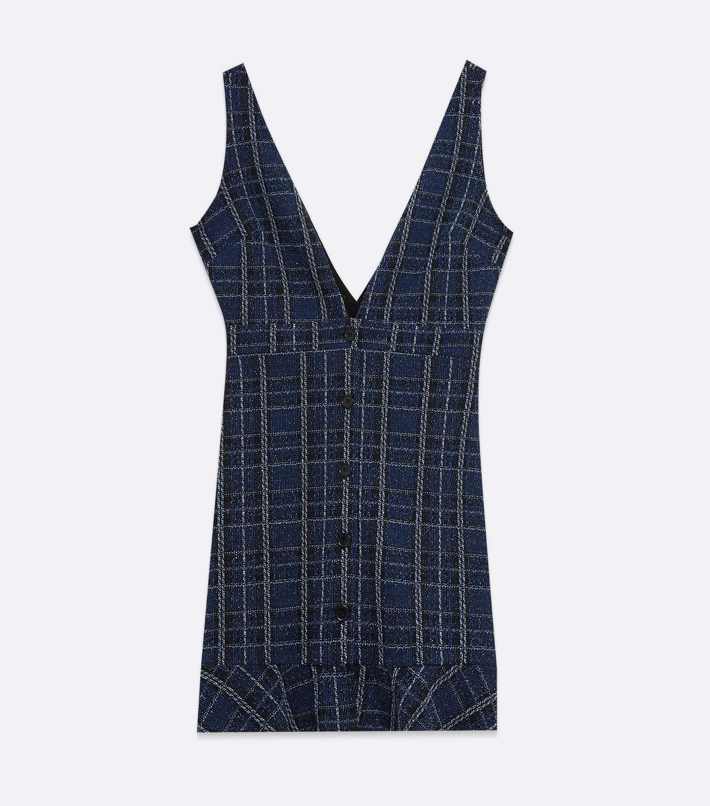 Blue Check V Neck Frill Button Front Pinafore Dress Image 5