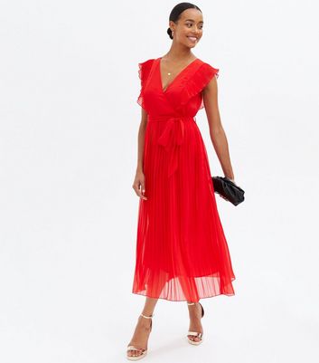 midi wrap ruffle dress