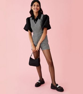 Puppylove Black Boucl Dogtooth V Neck Playsuit New Look