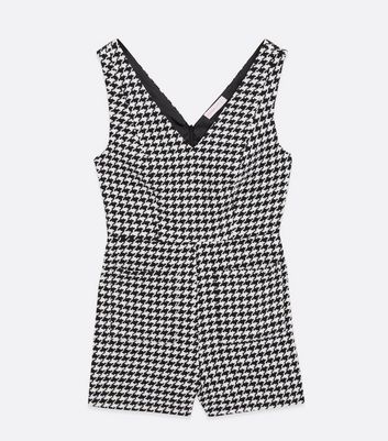 Womens Clothing Jumpsuits and rompers Playsuits New Look Synthetic Puppylove Black Bouclé Dogtooth V Neck Playsuit 