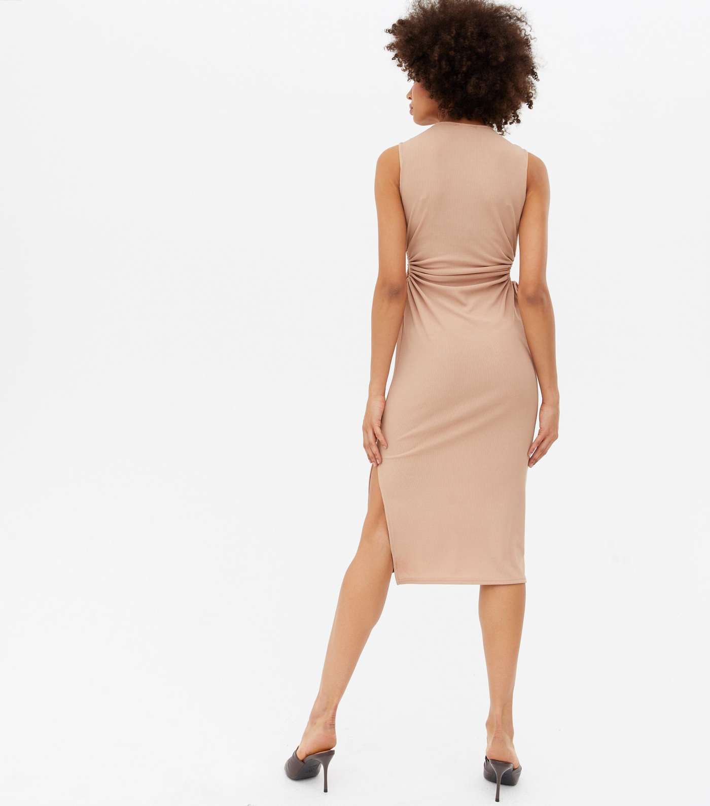 Stone Ribbed Cut Out Midi Bodycon Dress Image 4
