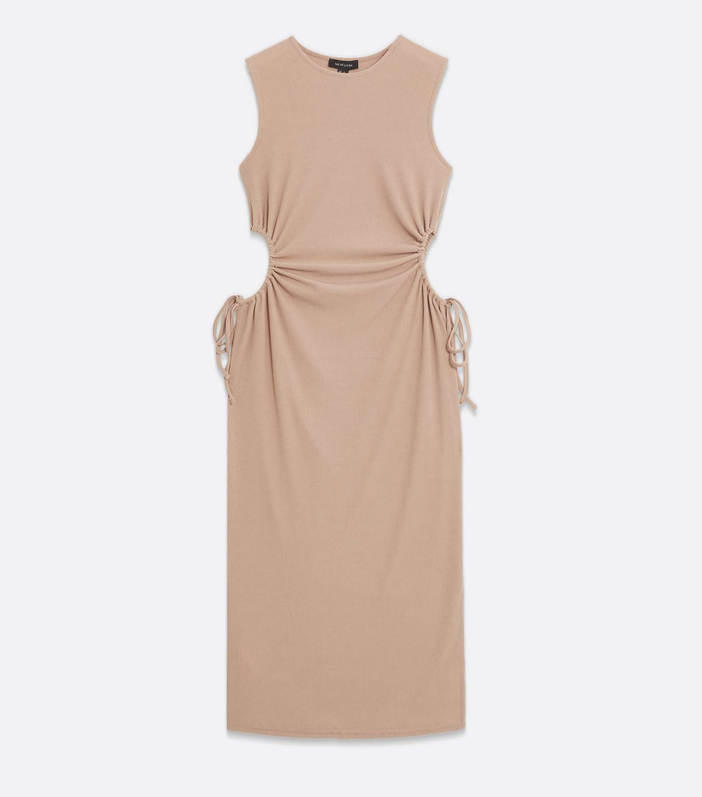 Camel Ribbed Cut Out Midi Bodycon Dress Image 5