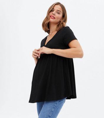 Damen Bekleidung Maternity Black Layered Peplum Nursing T-Shirt
