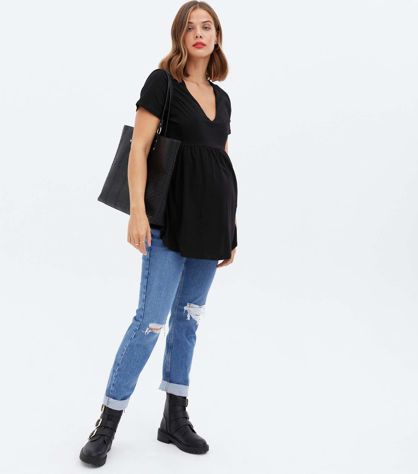 Maternity Black Layered Peplum Nursing T-Shirt Image 2