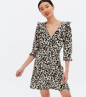 Leopard print wrap frill dress hotsell